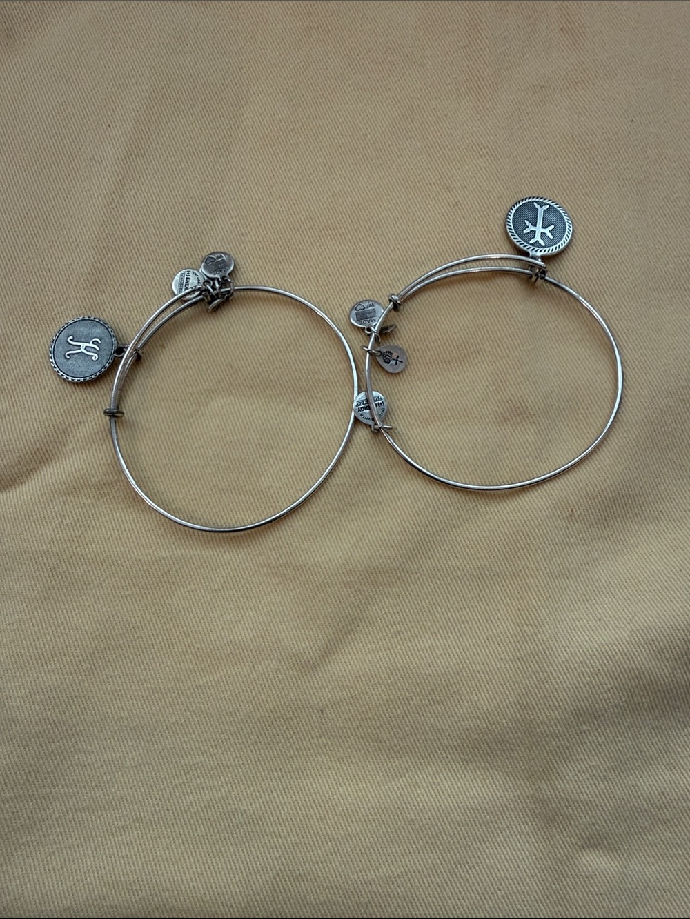 Alex and Ani Charm Bangle Bracelets with Cross and Initial Discs - Women Jewelry